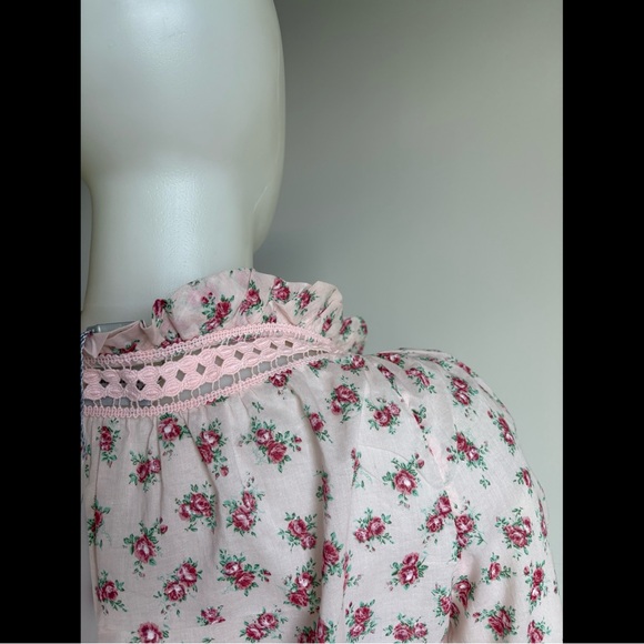 NWT ALBERTA FERETTI $498 Pink Cotton Rose Print Peasant Blouse Lace Italy D&G - Picture 5 of 10